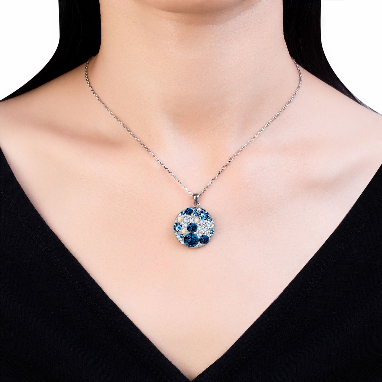 Kette mit Anhänger Disc, silber blau